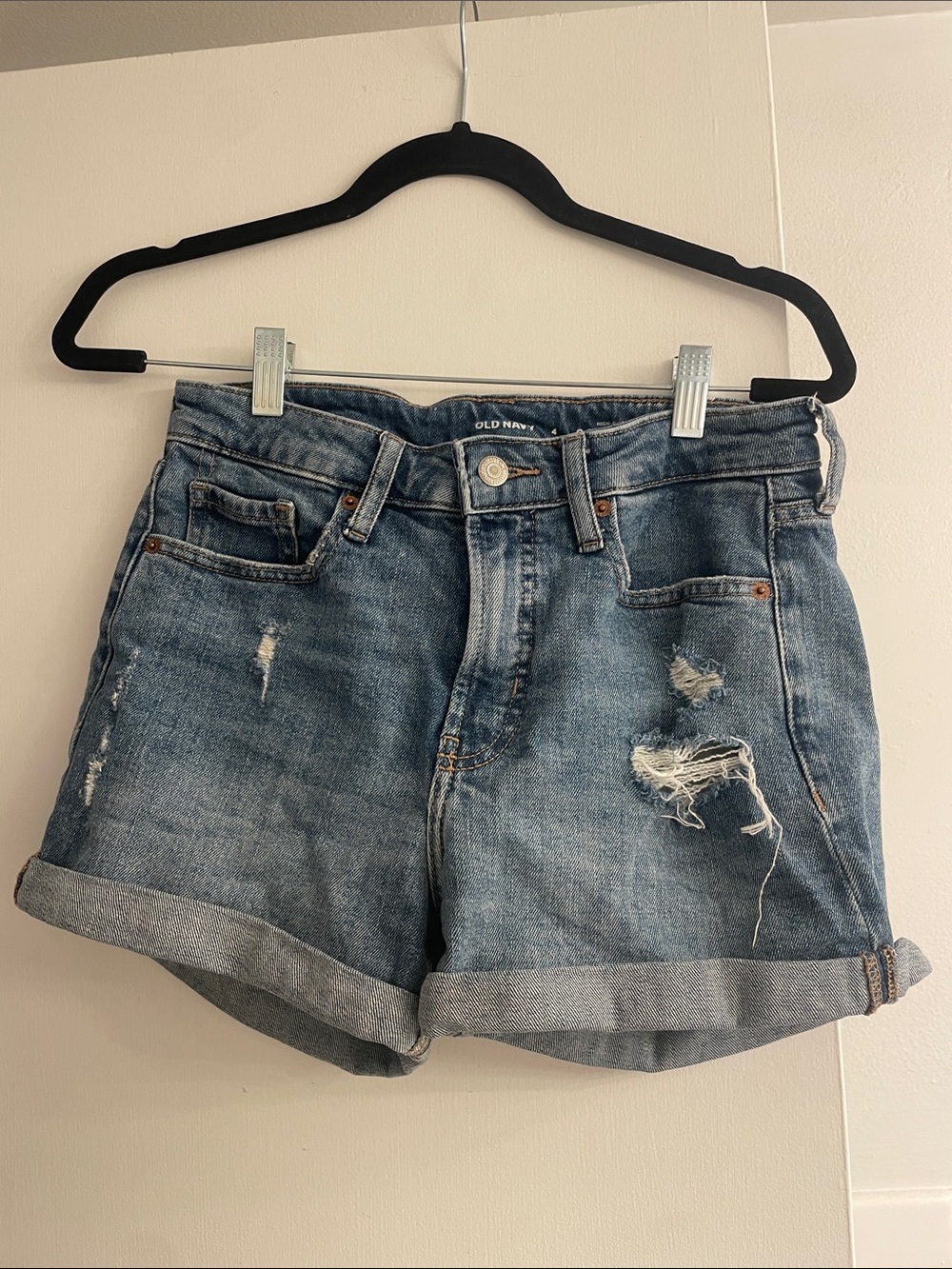 Old Navy Blue Distressed Rolled Cuff Denim Shorts